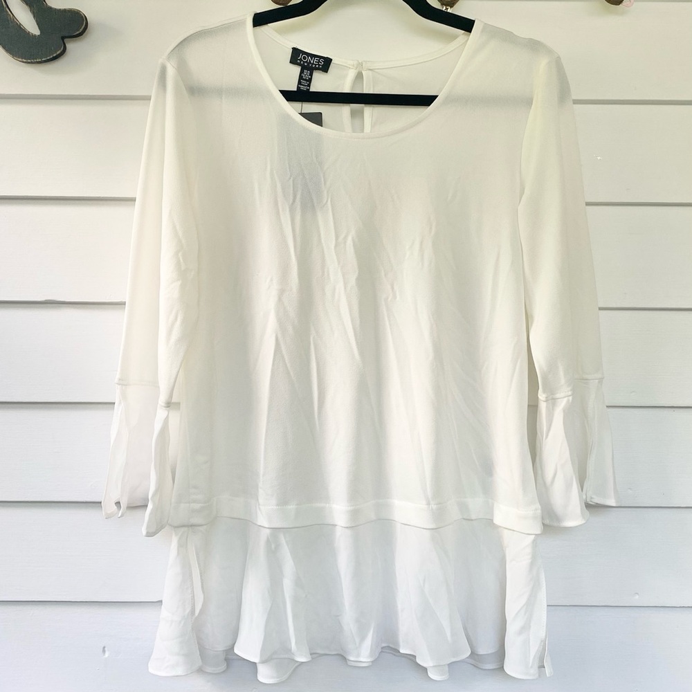NEW Jones New York White Shirttail Hem Top